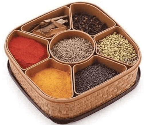 Nakoda Woven Sq Titan Plastic Masala Box (Dabba) - 7 Sections, 700 Ml, Assorted Colour (Multicolour), 1 Piece - Image 2